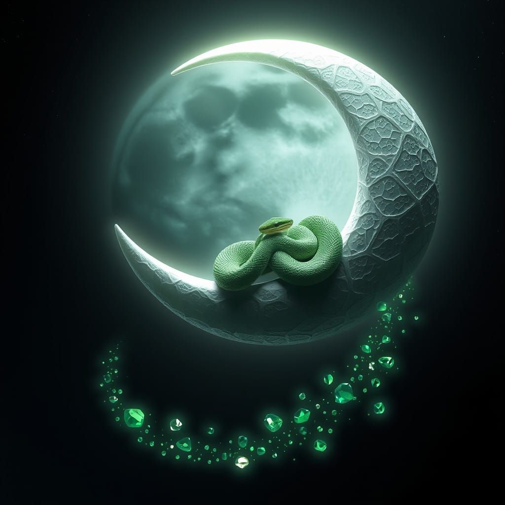 Mystical Moonlit Serpent in Cosmic Vortex