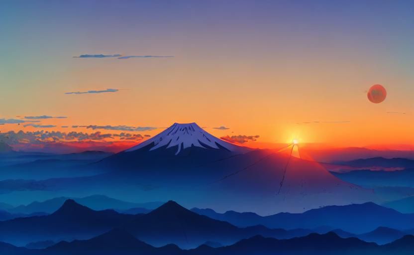 Mt. Fuji in Ukiyo-e Anime Style