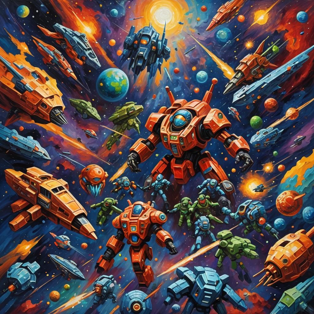 Epic Sci-Fi Space War in Expressionist Style