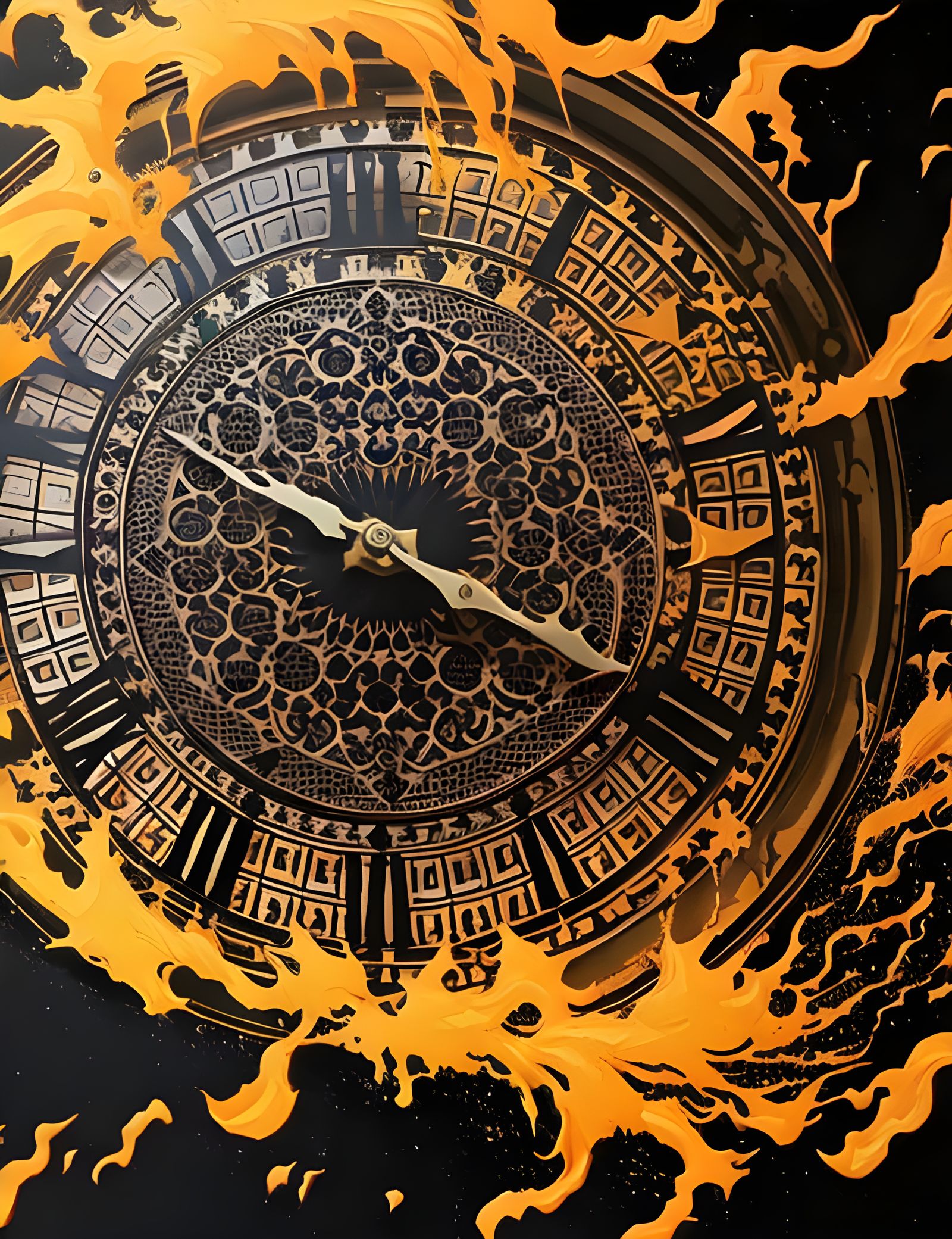 Clocktower Exploding into Paint Burst in Gouache Style