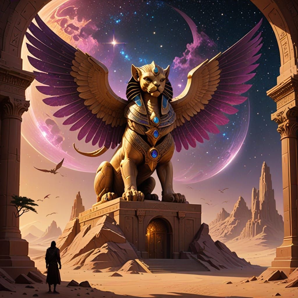 Starlight Sphinx Guarding Celestial Library Entrance