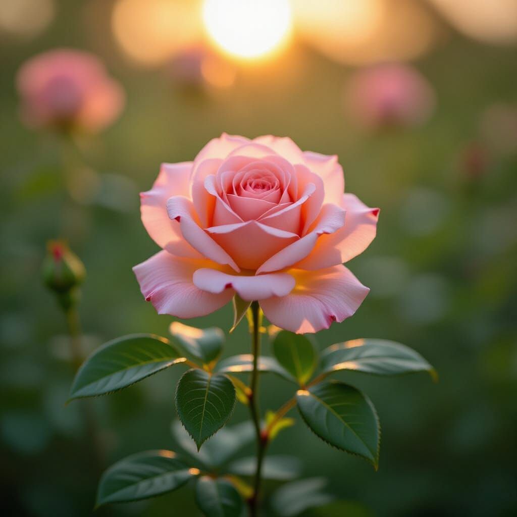 Delicate Rose with Dewdrops in Golden Morning Light
