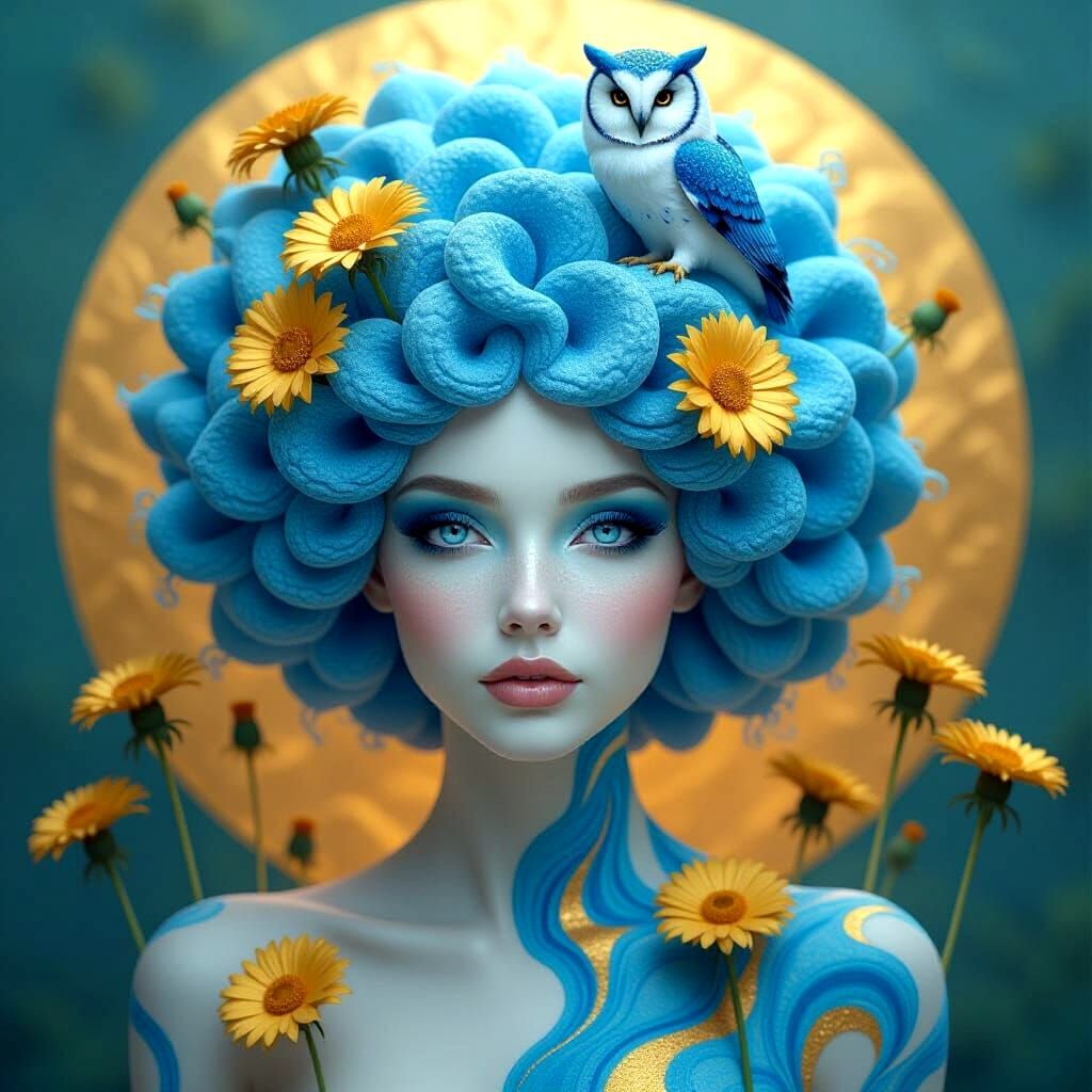 Mystical Woman with Owl in Surreal Fantasy Art