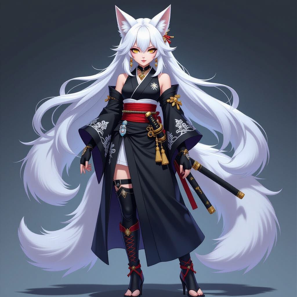 Anime Admiral with Kitsune Ears and Katana