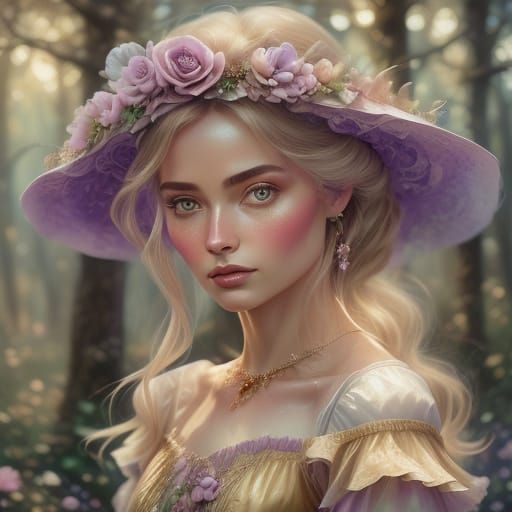 Young Woman Contemplating Autumn Forest in Illustrative Digi...