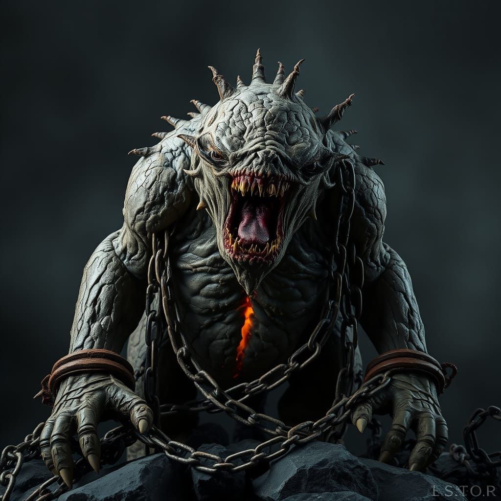 Petrified Troll Roar: Gothic Horror Stone Art