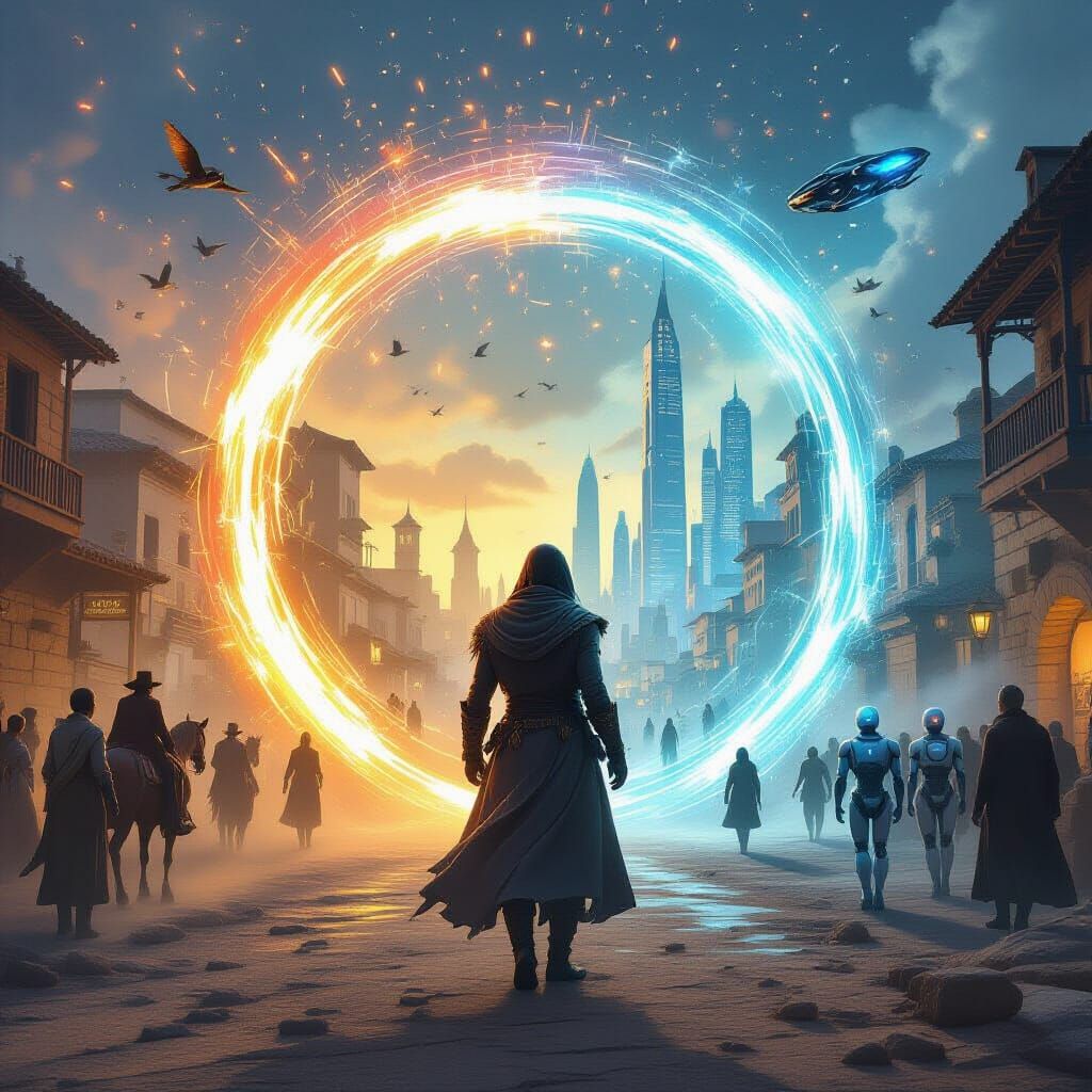 Time Portal: Ancient World Meets Futuristic City