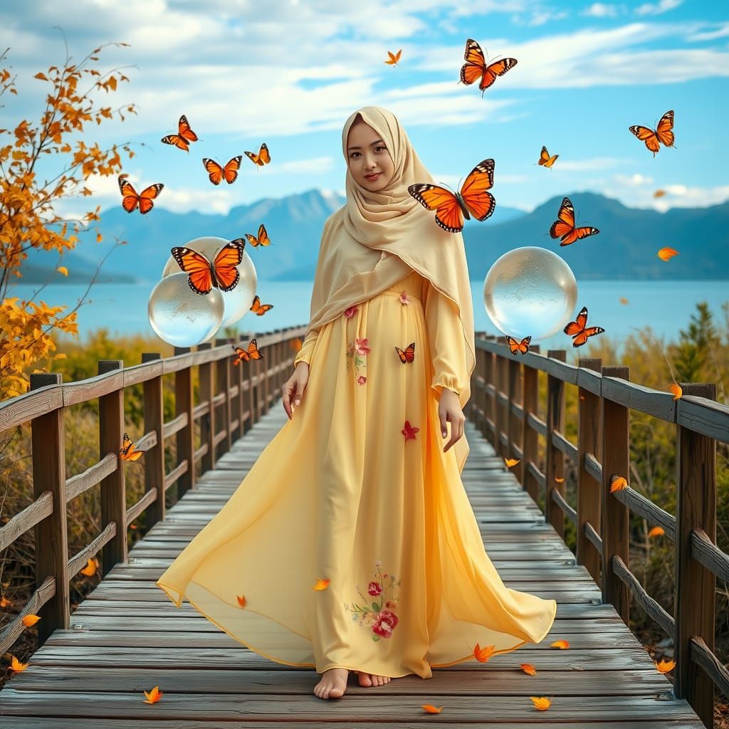 Serene Muslim Woman in Flowing Dress, Meta Zolo Style