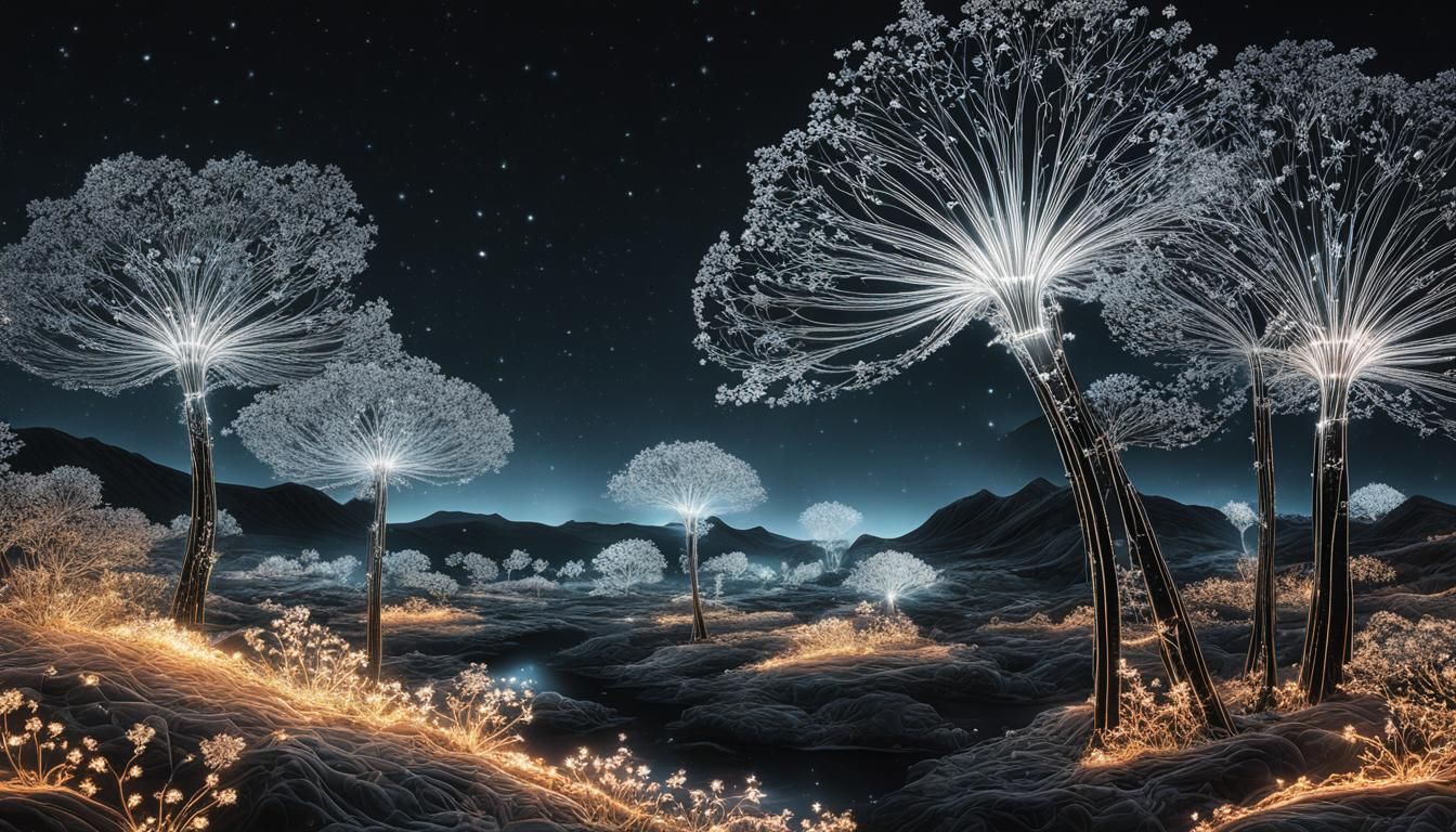 Infrared TRON Landscape with Cyberluminescent Line Art