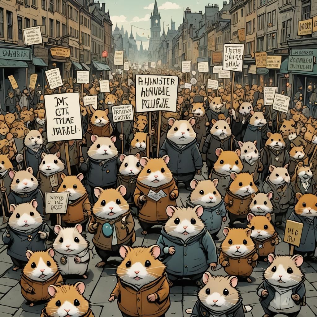Hamster Protest March in Burton-esque Style
