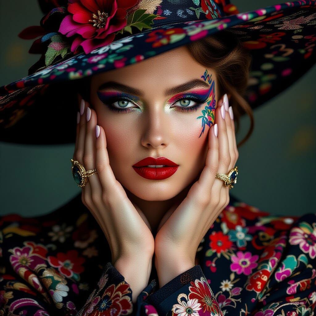 High-Fashion Editorial Close-Up with Intricate Costume