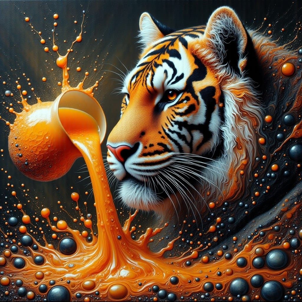 Majestic Tiger Emerge from Vibrant Orange Juice