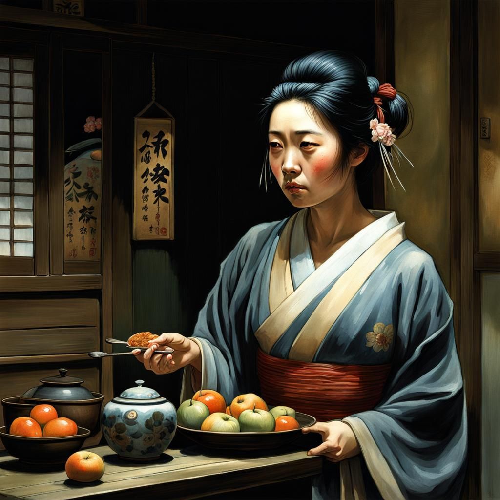 Japanese Housewife's Midnight Snack: Watercolour Painting