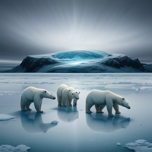 Polar Bears in Icy Arctic Landscape Digital Matte Painting