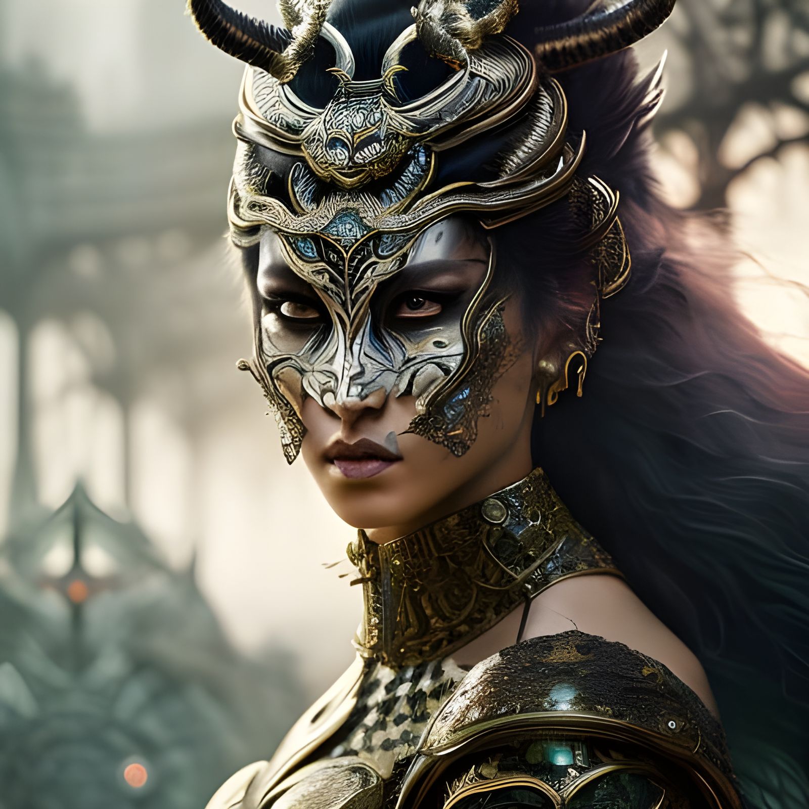 Stained Glass Tiger Warrior Demon in Cyberpunk Style