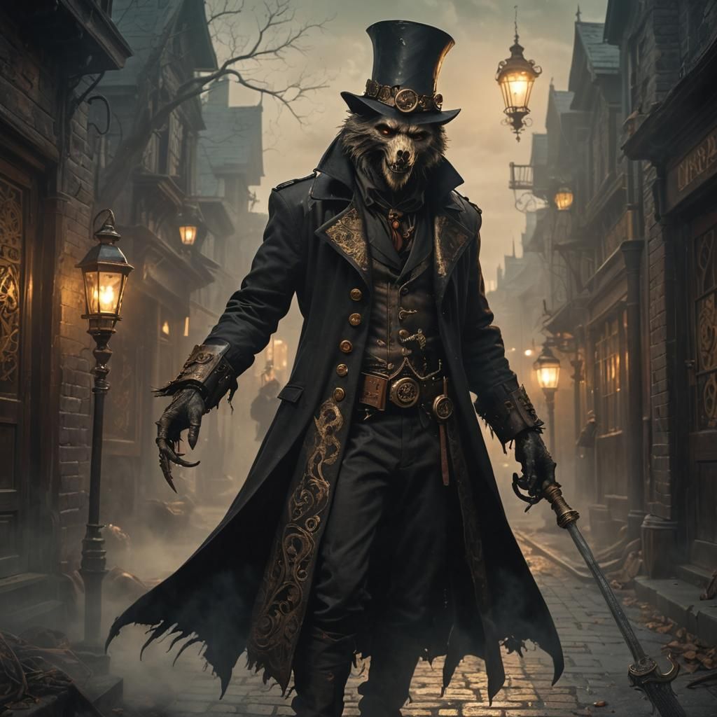 Steampunk Werewolf and Grim Reaper in Gothic Horror