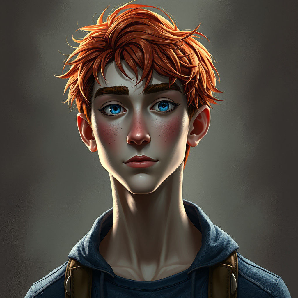 Red-Haired Teenager Portrait in Digital Matte Painting Style