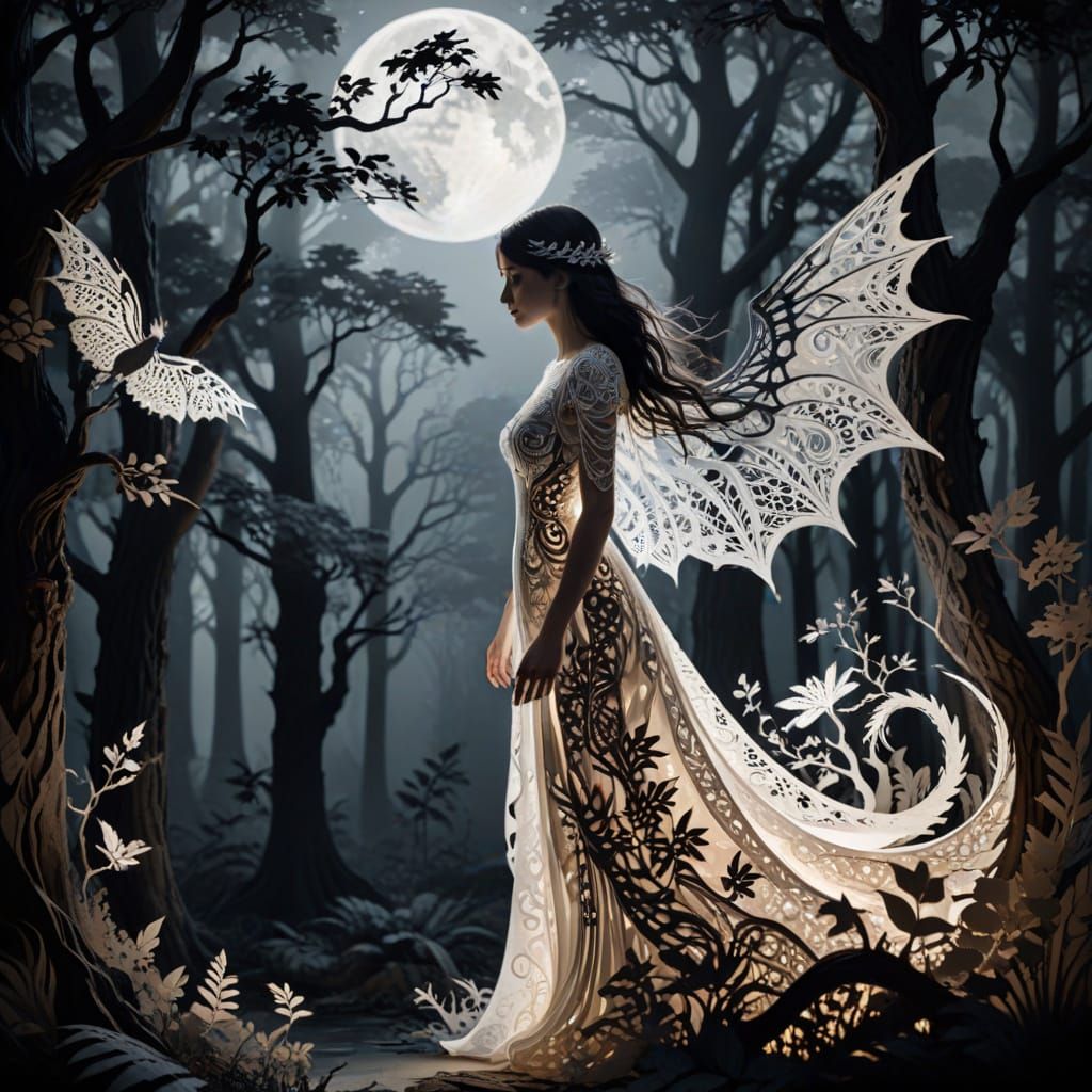 Mystical Forest Silhouette in Art Nouveau Style