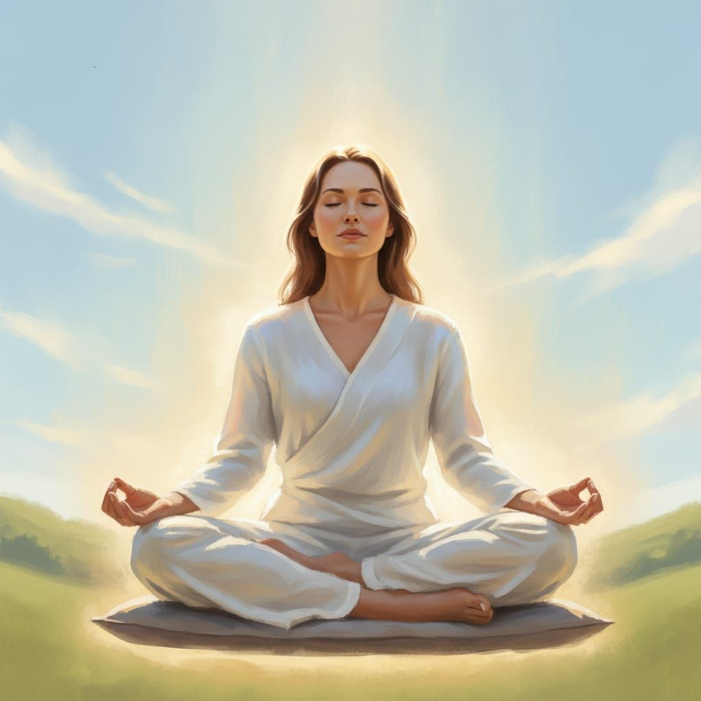 Woman Meditating in Golden Aura