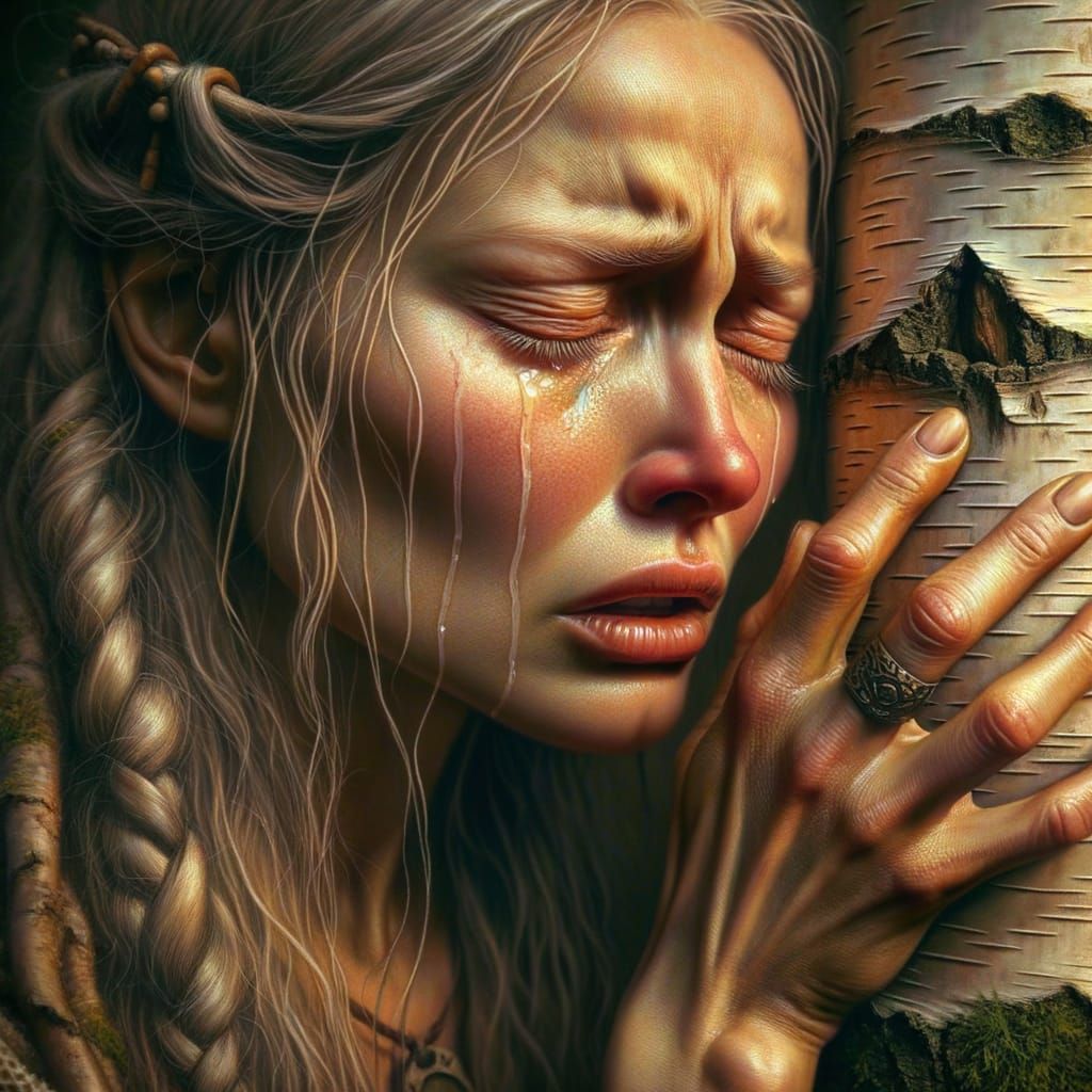 Nordic Priestess in Sacred Trance, Macrorealistic Oil Painti...