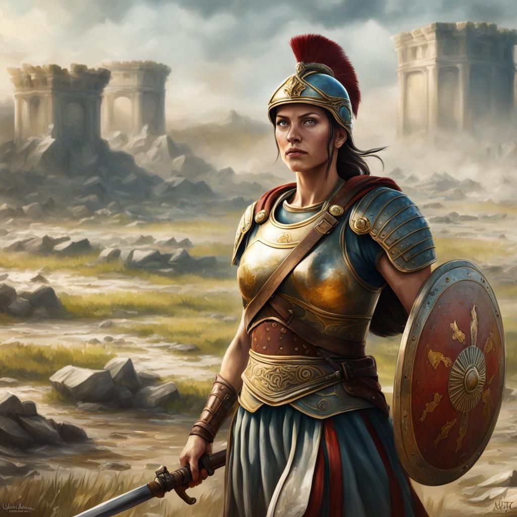 A Roman Female Soldier on a battle Field