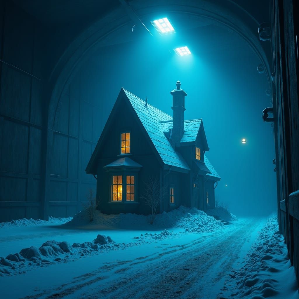 Eerie Frozen House in Cold Storage: Photorealistic Digital A...