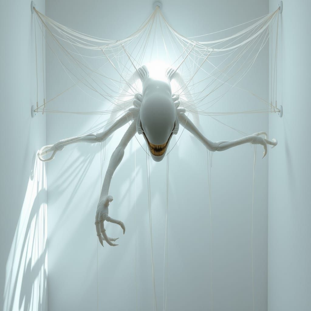 Giger Xenomorph Emerging from String Matrix