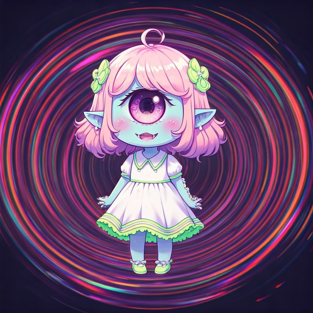 Sweet Cyclops Girl in Dreamcore Landscape