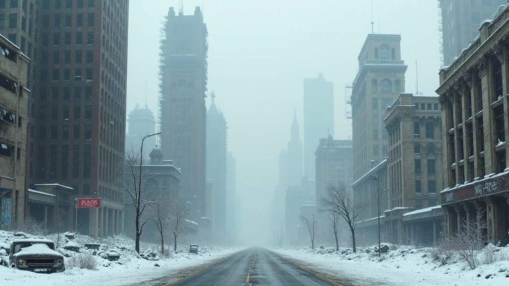 Ethereal Winter Ruins in a Post Apocalyptic Metropolis