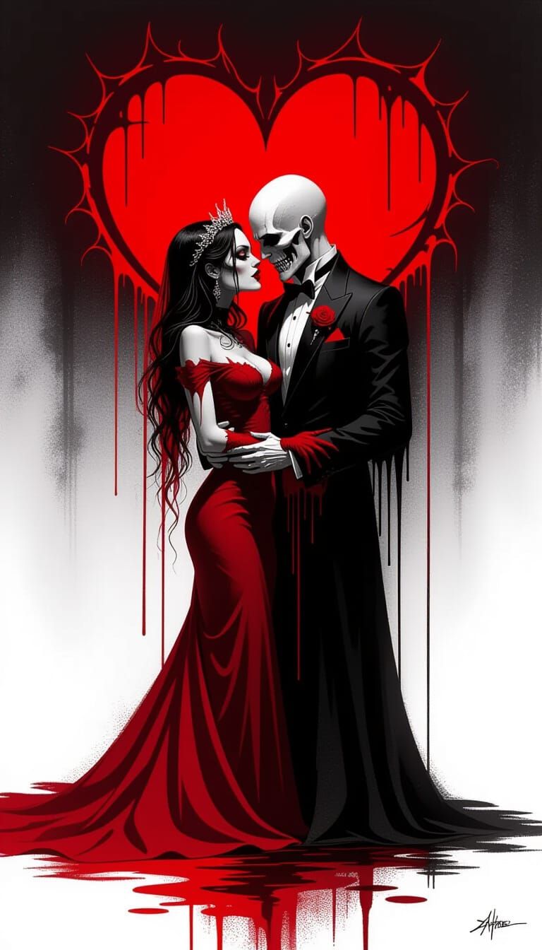 Grim Gothic Valentine Couple in Bloody Dark Fantasy