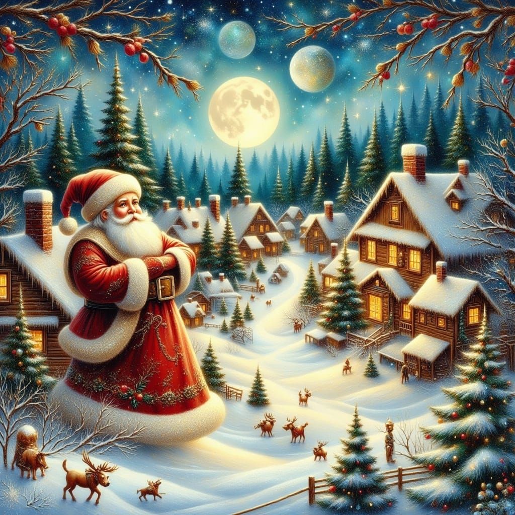 Santa's Village in Winter Wonderland with Golden Light