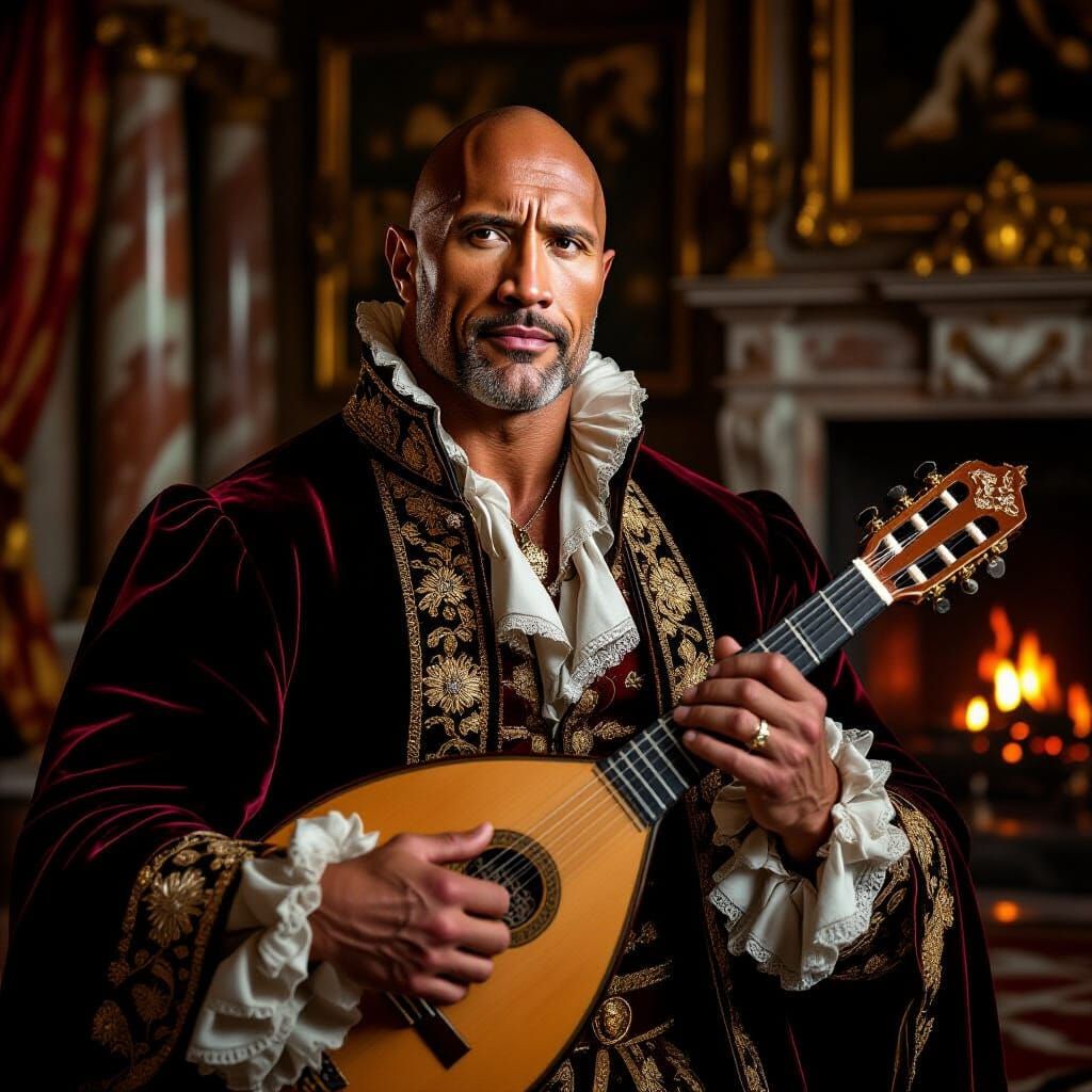 Dwayne Johnson as Renaissance Nobleman in Oil Painting Style