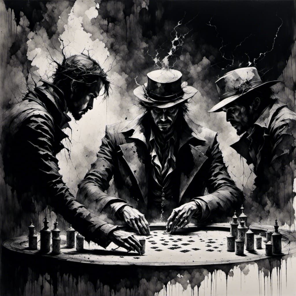 Intimidating Poker Game in Dark Monochrome Style