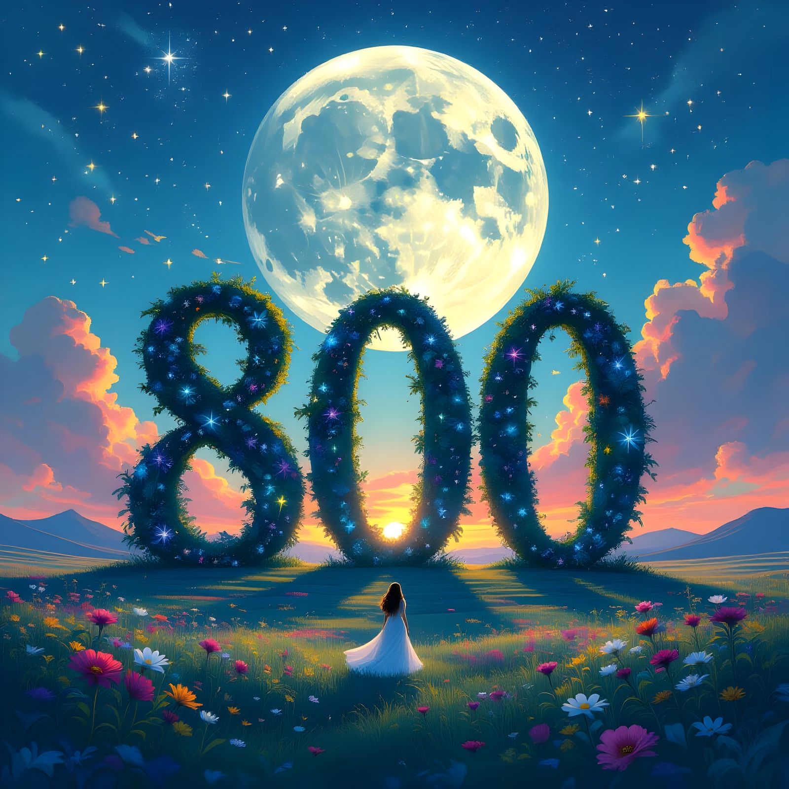 Colossal Number 800 Overgrown with Bioluminescent Flora