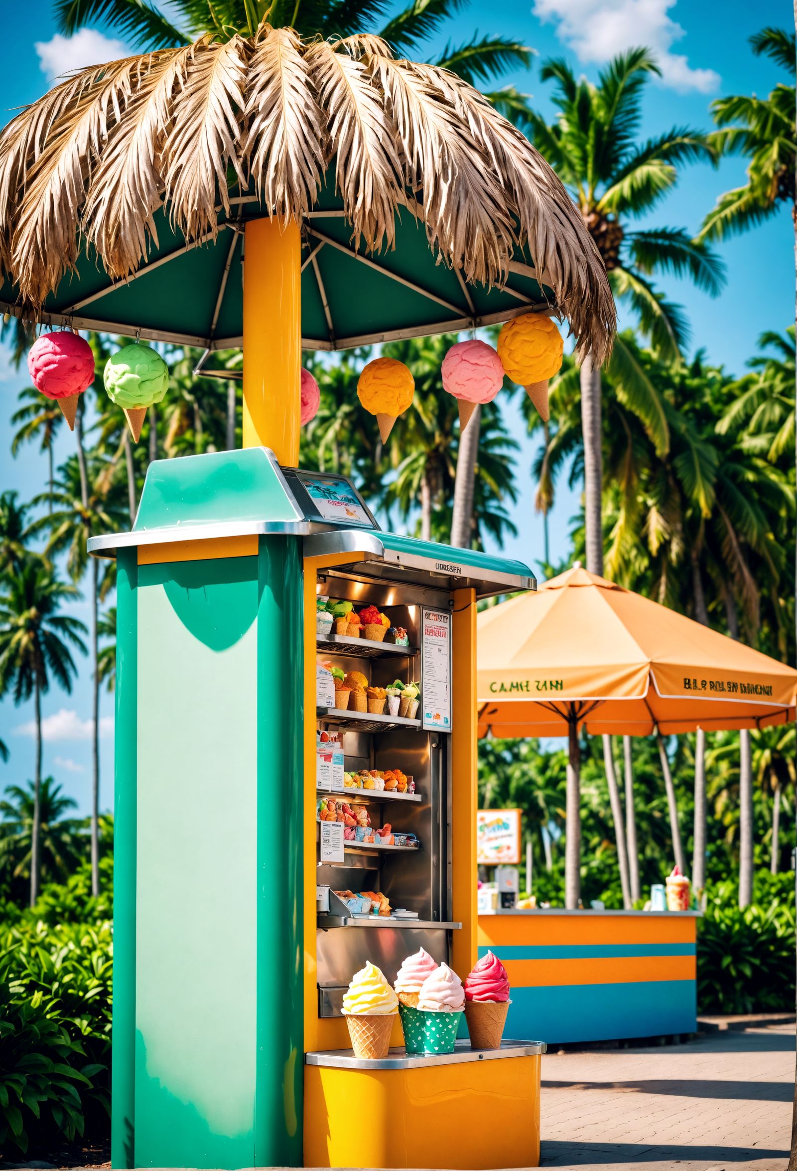 Tropical Park with Ice Cream Stand in HDR