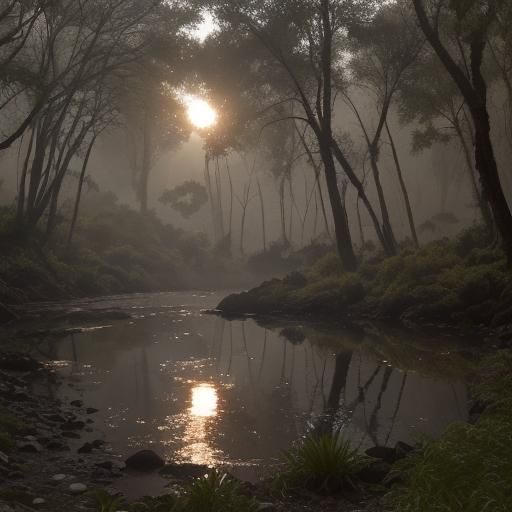 Reindeer in Misty Forest at Dawn