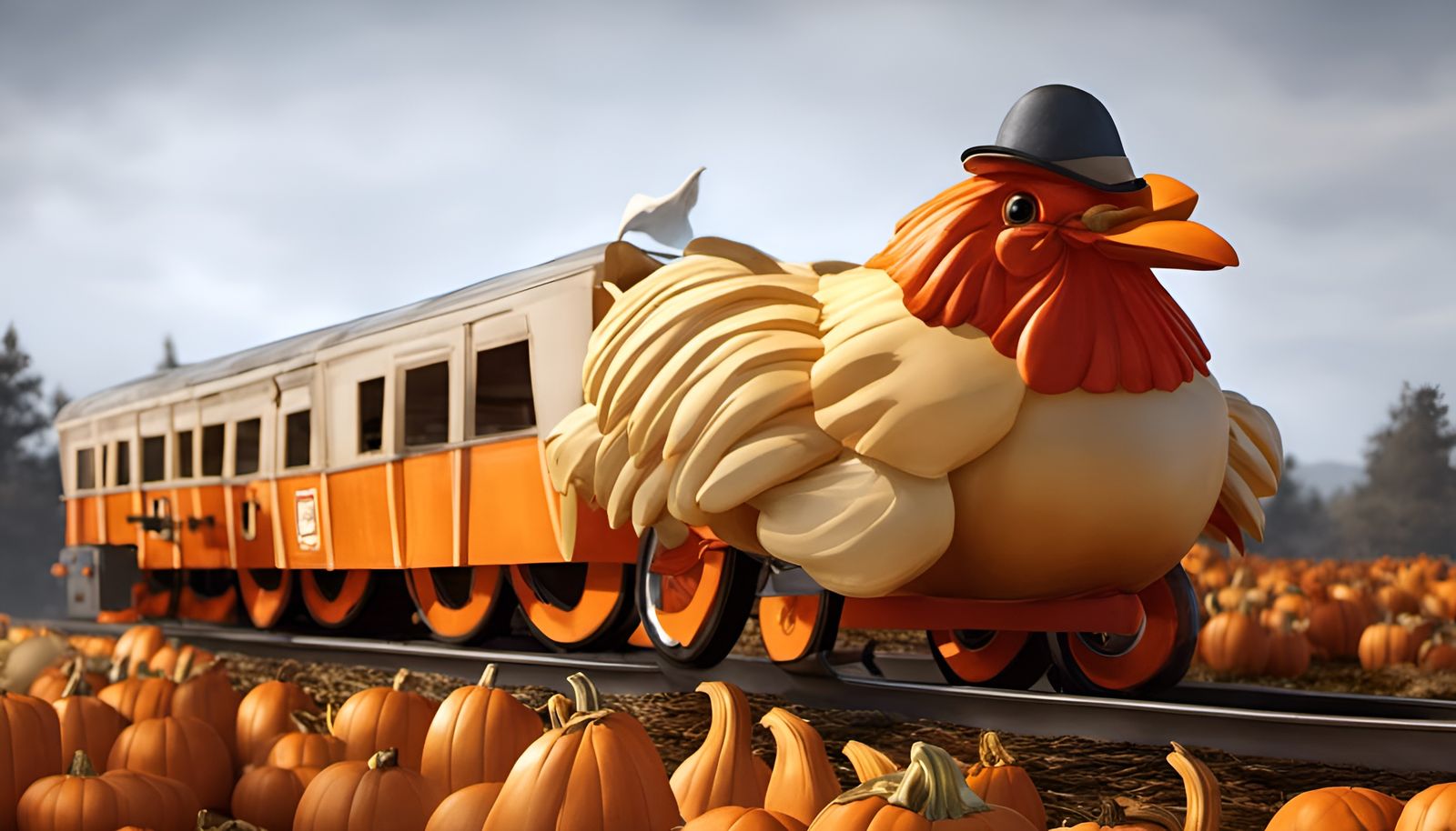 Chicken Train with Jack-o'-Lanterns