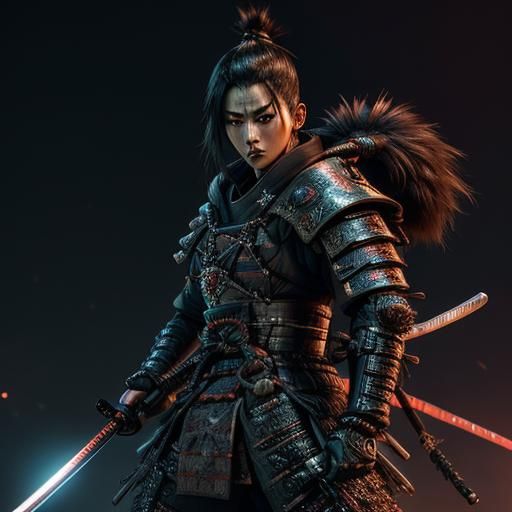 Cyberpunk Samurai Warrior with Neon Accents