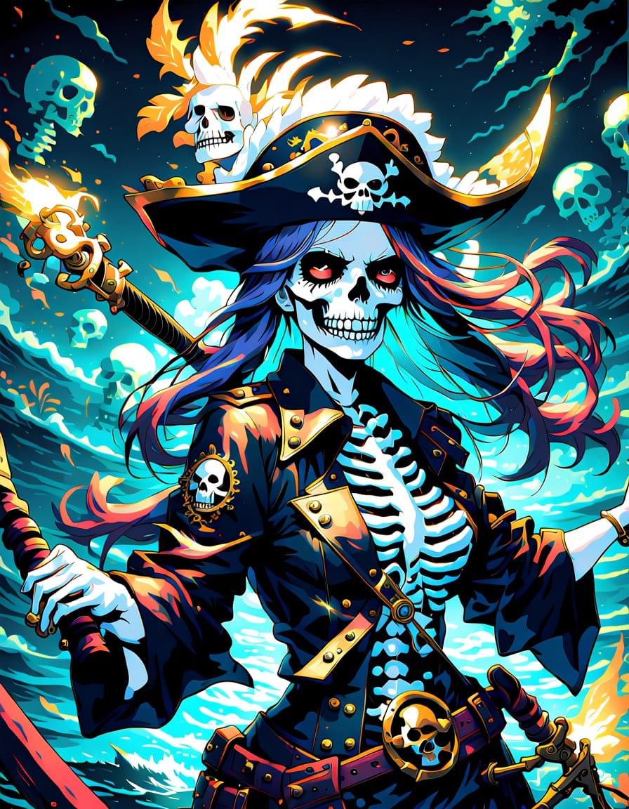 Skeleton Pirate Woman Spinebreaker in Dynamic Anime Style