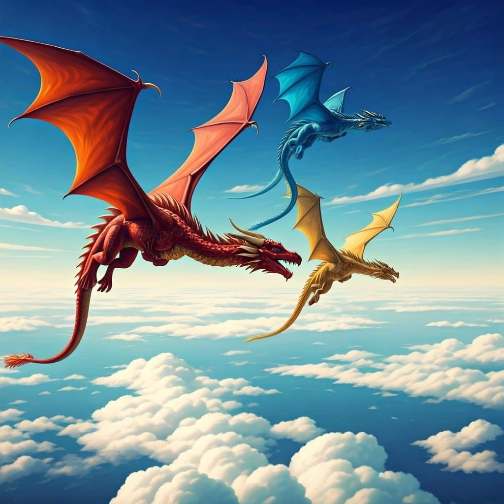 Dragons Aerial Race in Fantasy Art Style