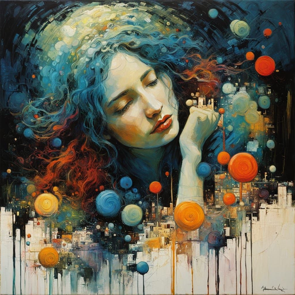 Encaustic Painting of Woman Painting Vibrant Landscape