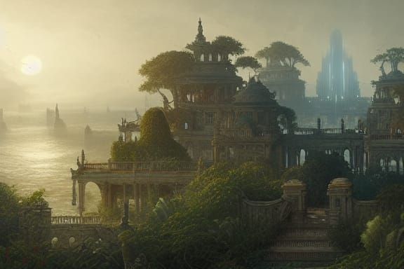 Futuristic Ocean City, Maximalist Digital Matte Painting