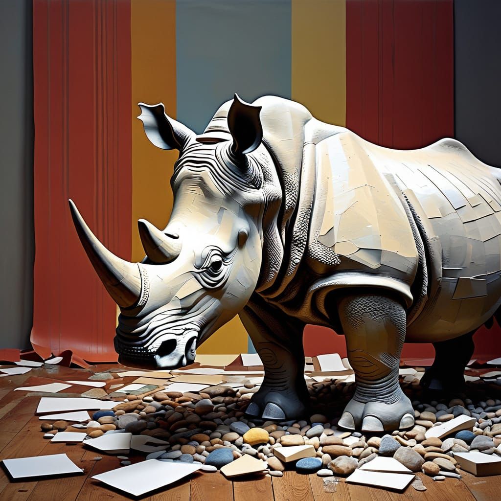 Rhinoceros in Vintage-Inspired Collage