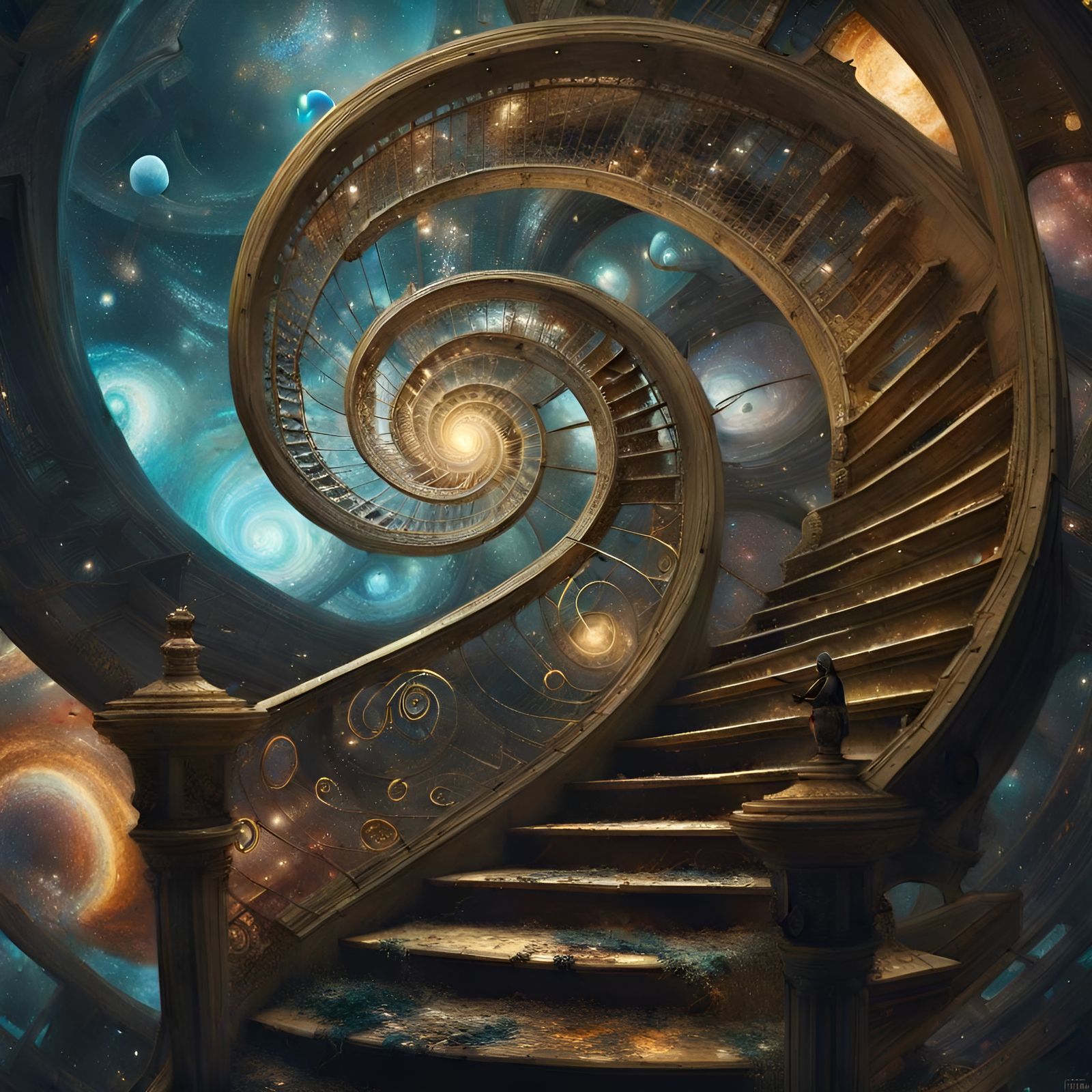 Astral Spiral Staircase: Maximalist Galactic Painting
