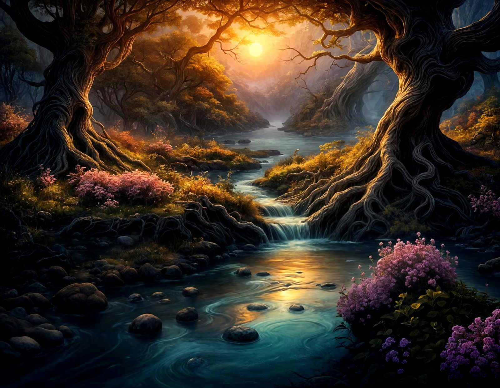 Old River at Nightfall: A Detailed Matte Painting