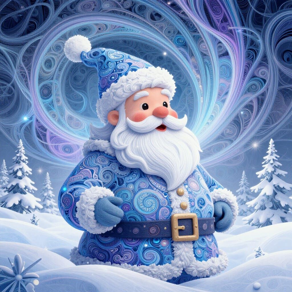 Abstract Santa Claus in Snowy Landscape