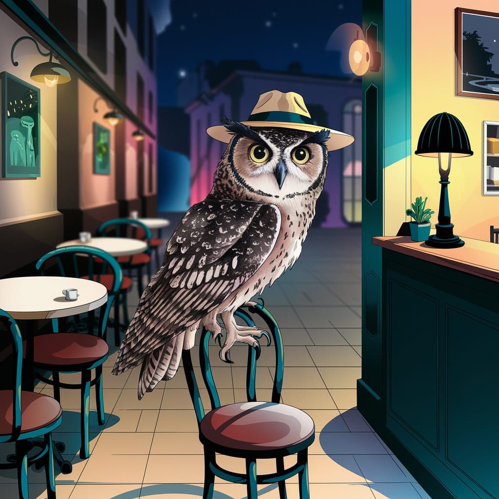 Night Owl in Cafe Illustration
