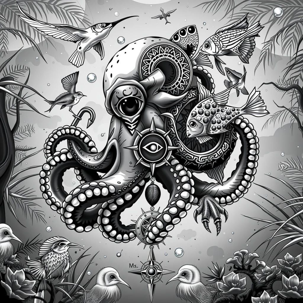 Tattooed Octopus Unites Nature and Cosmos in a Tropical Isla...