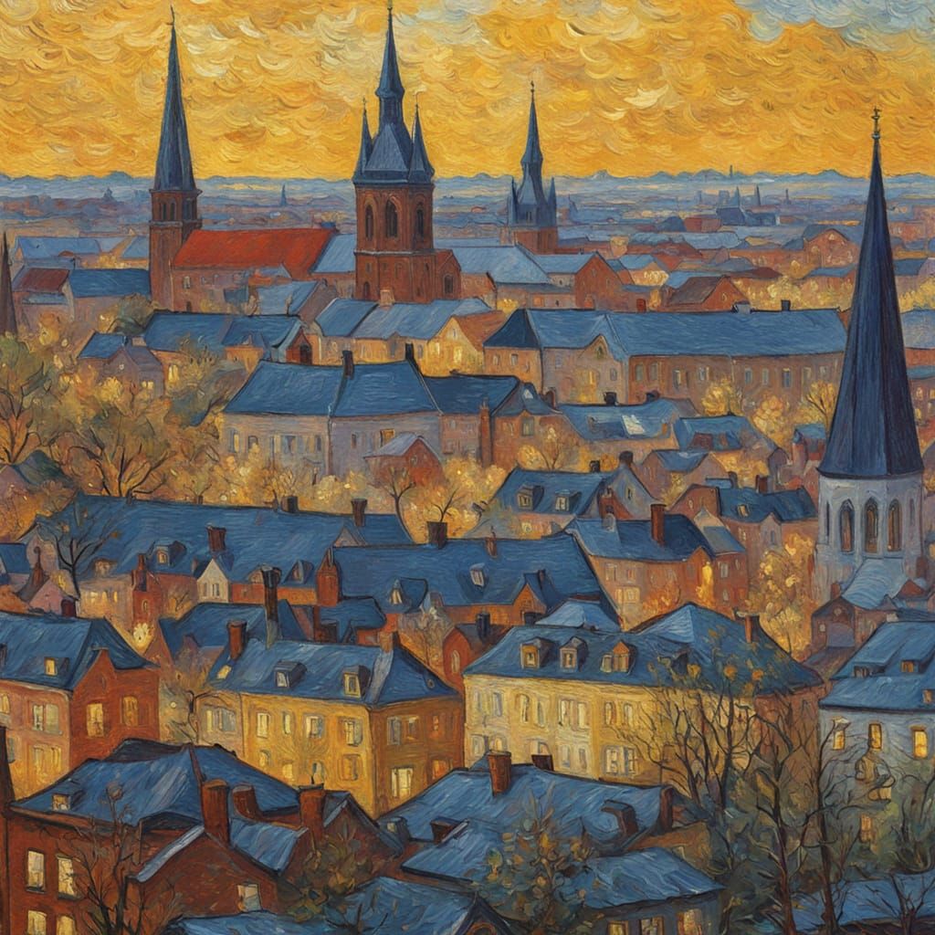 Bremen Cityscape in Neo-Impressionist Oil Painting