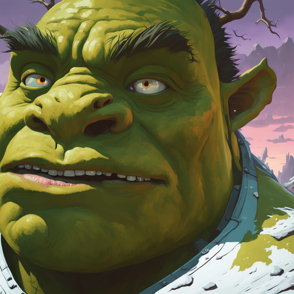 Epic Ogre Hero Dominates Dreamlike Landscape